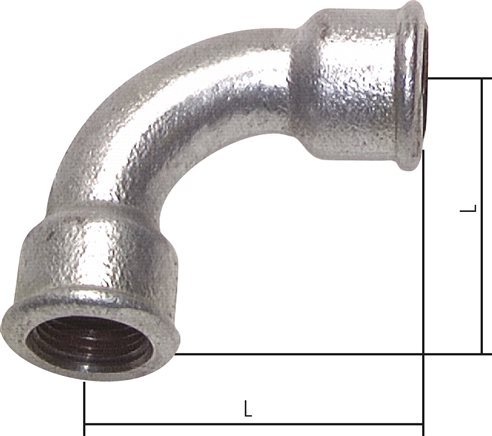 Exemplarische Darstellung: Bögen 90° mit Innengewinde