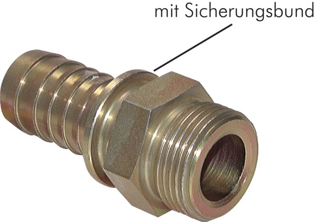 Exemplarische Darstellung: Außengewindetülle mit zylindrischem Gewinde und Sicherungsbund, Stahl verzinkt