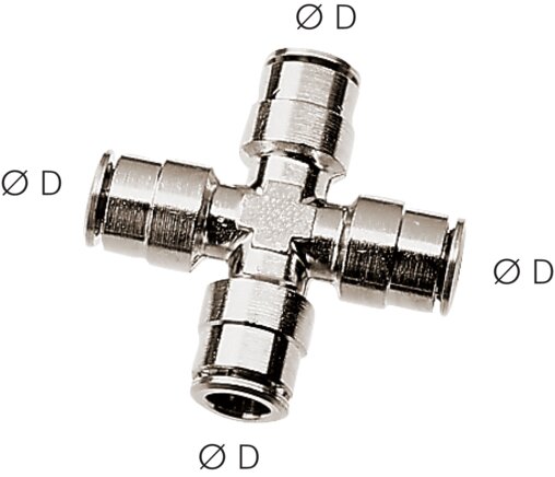 Exemplarische Darstellung: Kreuz-Steckverbinder, Messing vernickelt